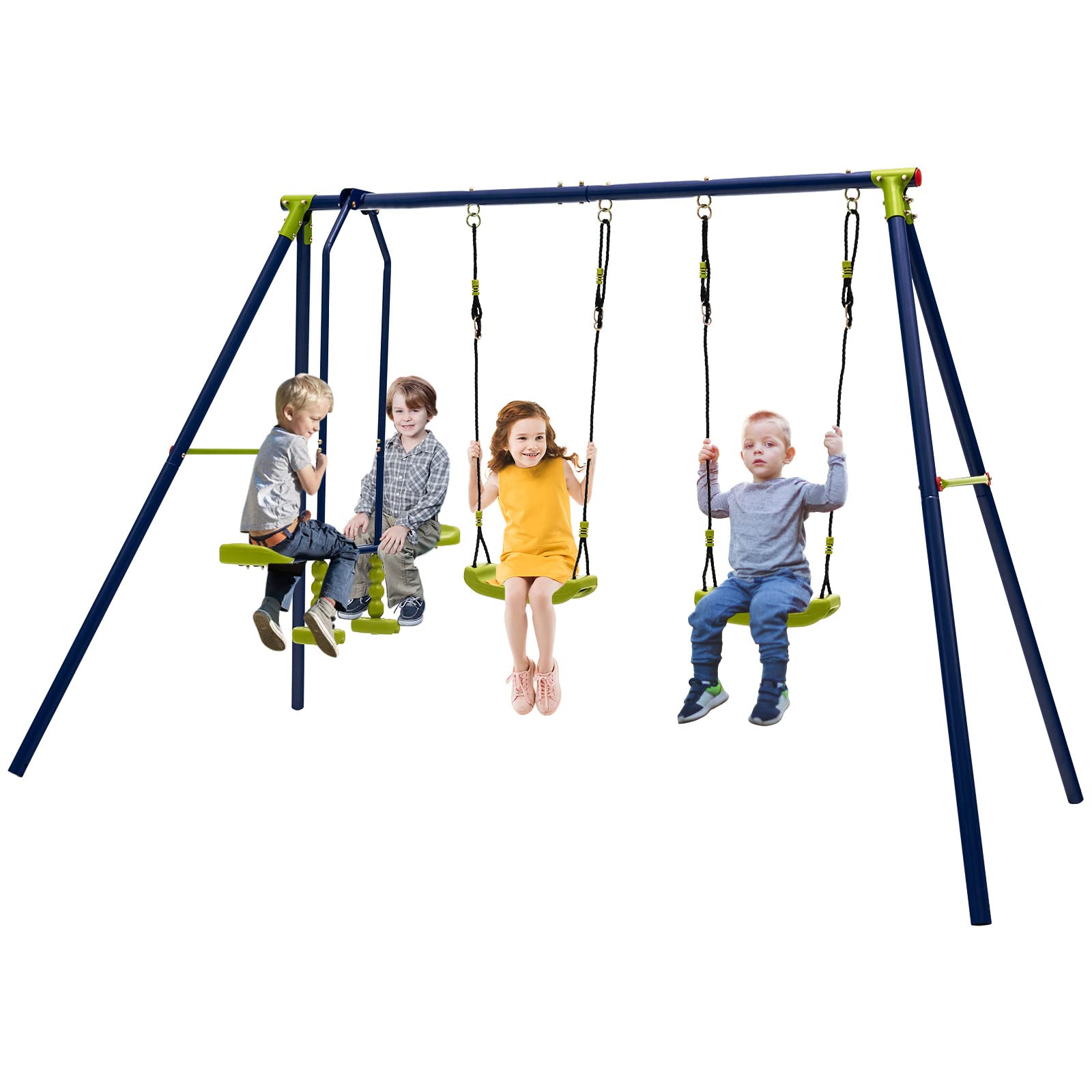 Costzon 440 lbs Swing Set for Backyard, 2-in-1 Heavy Duty Extra Large Metal Swing Frame with 2 Swings, Glider, Adjustable Hangin