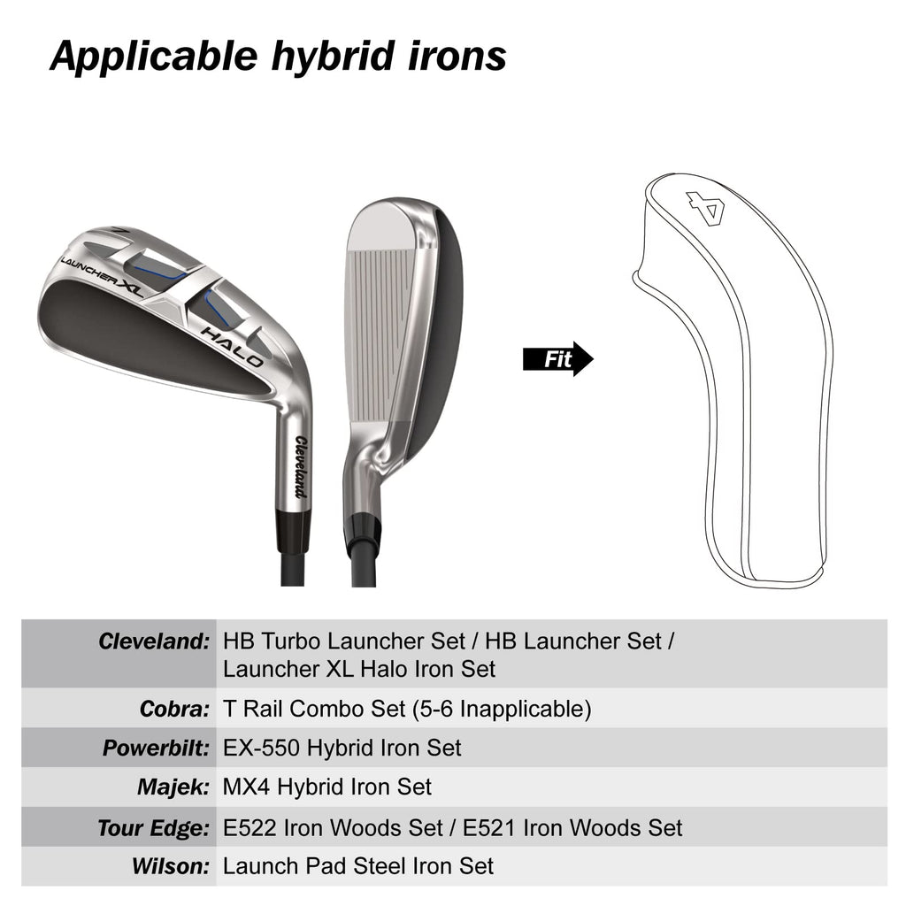 Big Teeth Golf Hybrid Iron Head Cover 9Pcs Hybrid Head Covers Set Long Hybrid Iron Covers, Golf Club Covers W/Big No. For Clevel