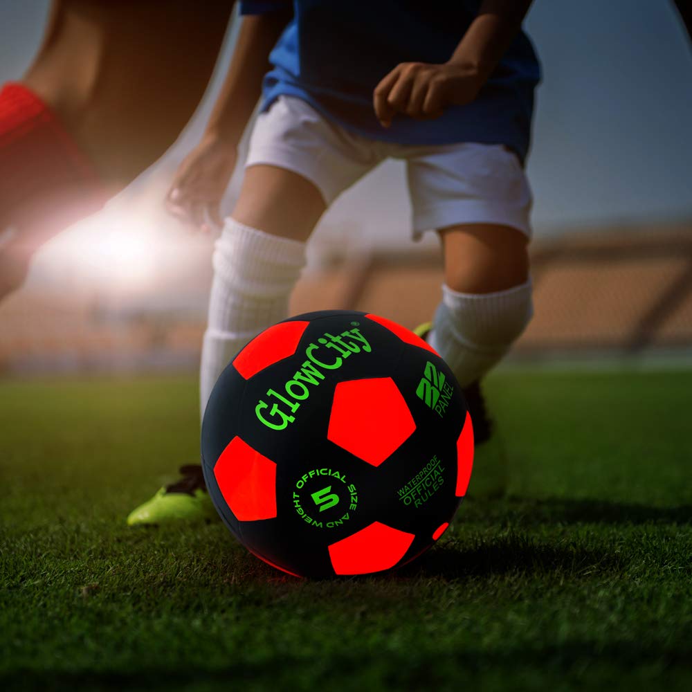GlowCity Light Up LED Soccer Ball for Kids - Size 3, Black/Red