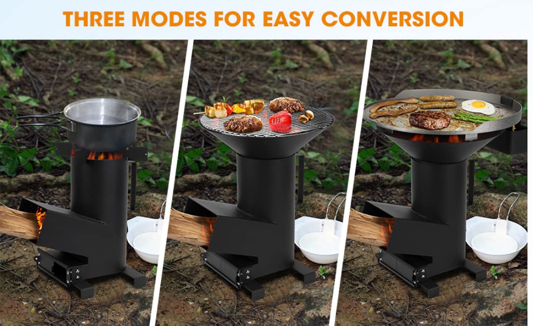 Onlyfire Outdoor Living 3-In-1 Camp Rocket Stove With 14.5 Cooking Grate, 18 Griddle And Cooktop, Portable Wood Burning Camping