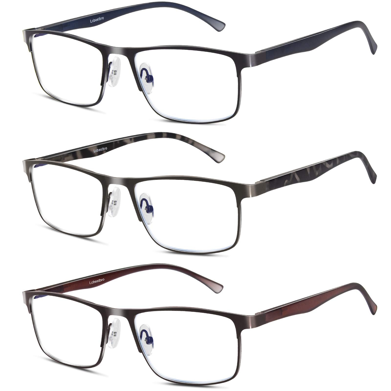 Lcbestbro 3 Pack Business Blue Light Blocking Reading Glasses For Men, 25 Metal Readers