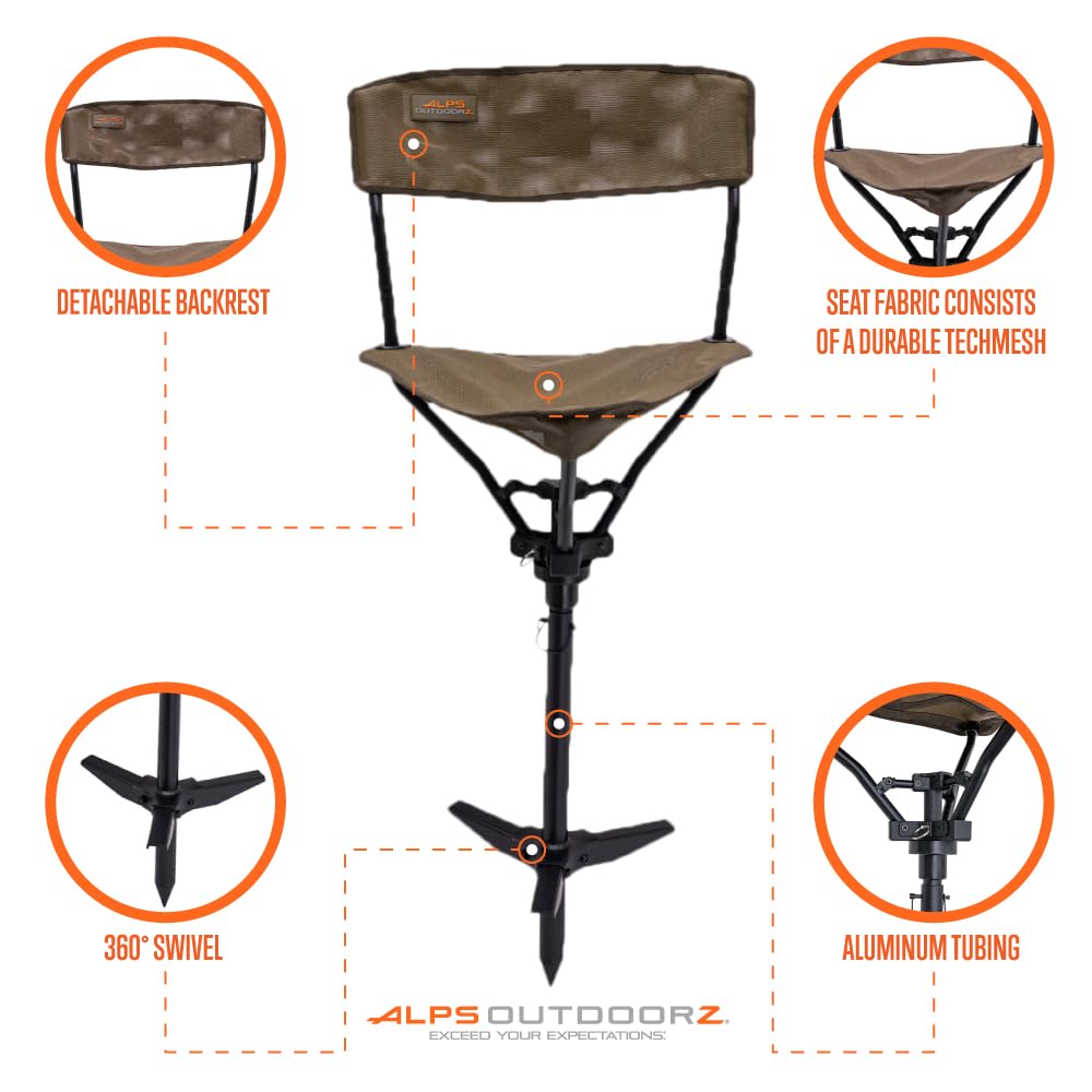 Alps Outdoorz Deluxe Mesh Wetland Seat - Lightweight Hunting Chair With 360 Swivel, Quick-Dry, Rust-Resistant Aluminum Frame, De