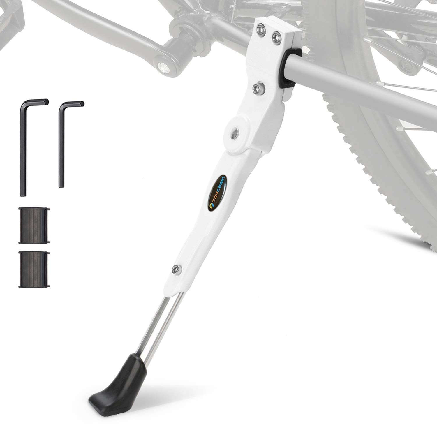 Topcabin Bicycle Adjustable Aluminium Alloy Bike Bicycle Kickstand Side Kickstand Fit For 22'' 24'' 26''- White