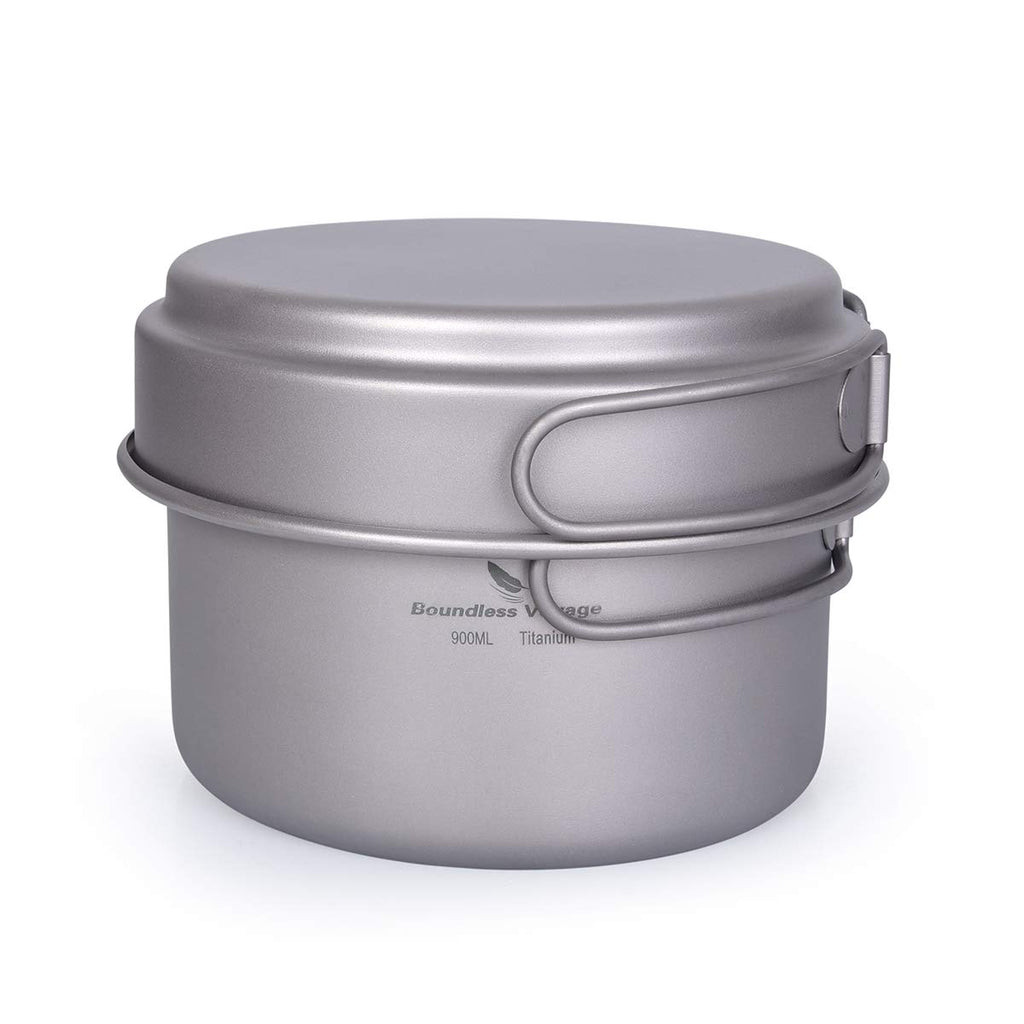 Usharedo Camping Pot Bowl Frying Pan Mess Kit Titanium Pot Pan Set With Folding Handle Outdoor Cookware Ti1585B