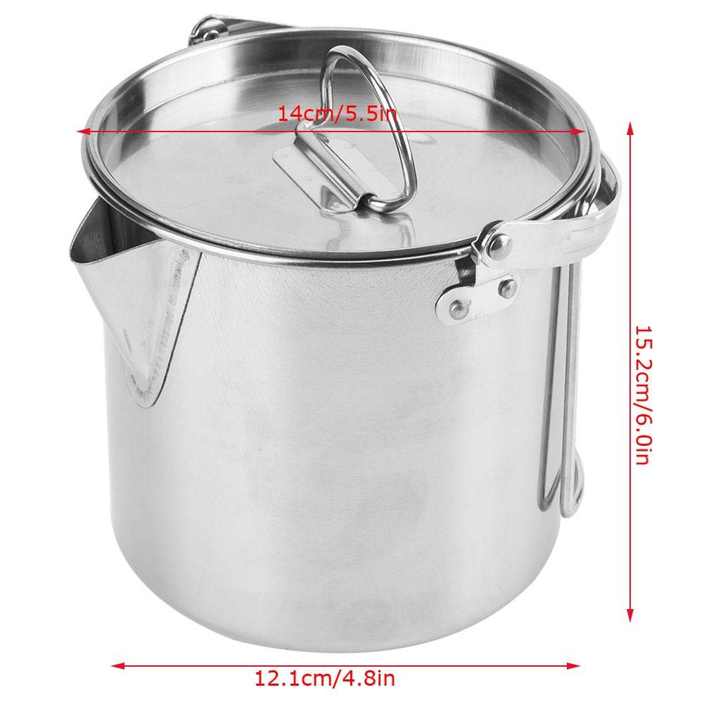 Pasamer 1.2L Camping Tea Kettle, Outdoors Camping Pot Portable Folding Hiking Pot Stainless Steel Kettle Cookware Coffee Tea Pic