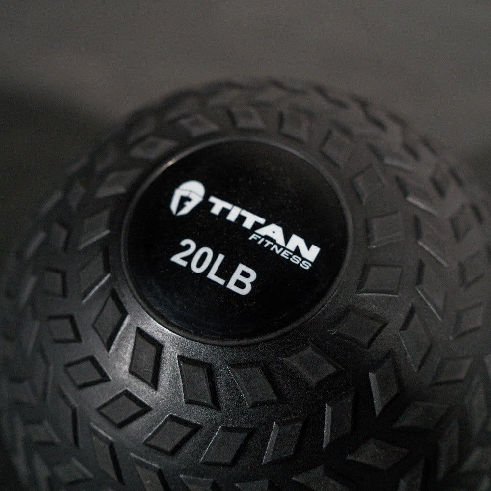 Titan Fitness 20 Lb Rubber Tread Slam Ball, Dead Bounce, 10In Diameter, Weight Workout - Throw, Catch, Slam, Twist