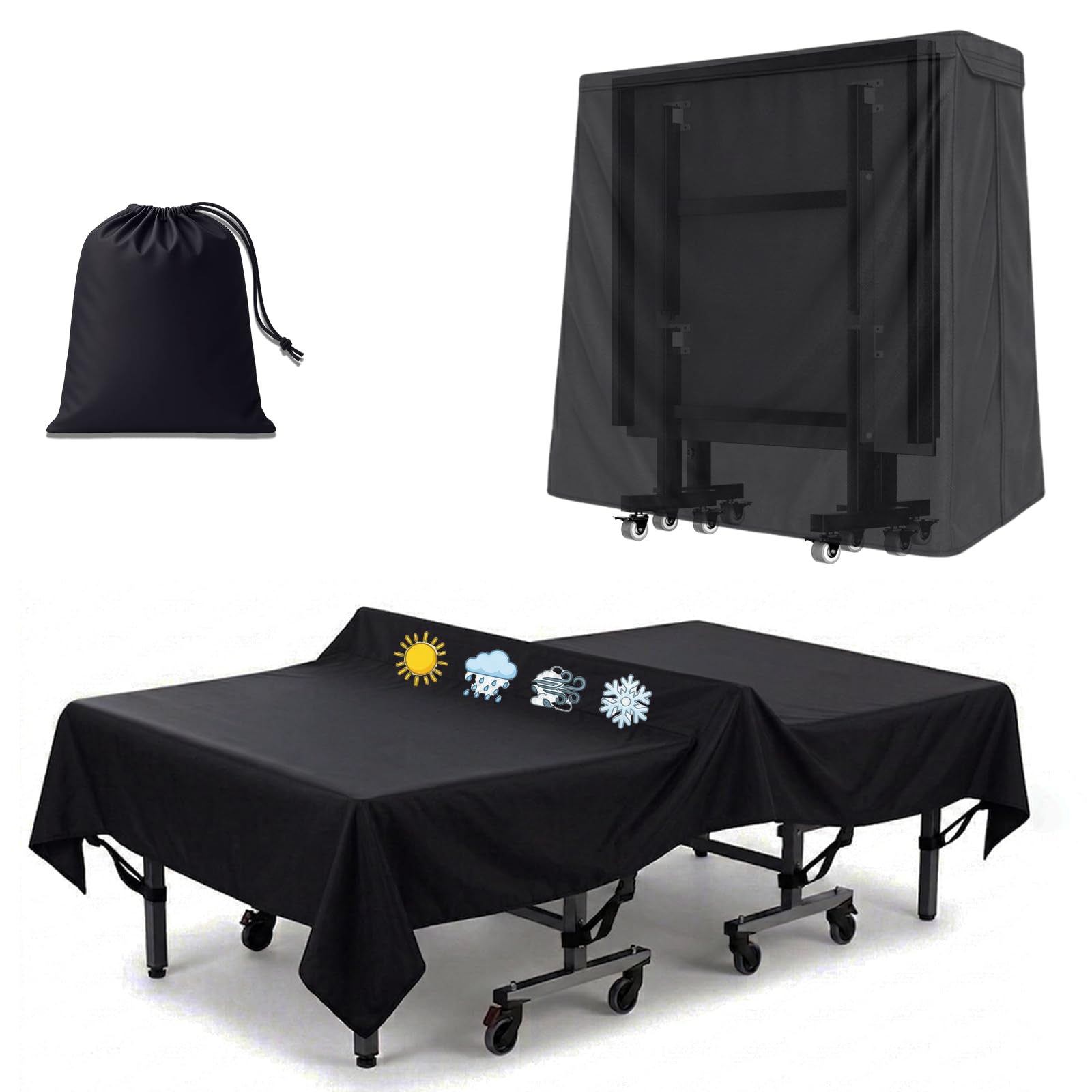Ping Pong Table Cover 9x5 ft, 600D Waterproof Table Tennis Cover for Outdoor & Indoor Use, Fits Folding or Flat Tables, Windproo