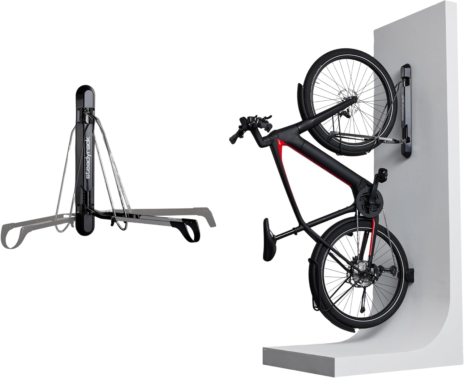 Steadyrack ProFlex Wide Bike Rack - Vertical Wall Mount Bike Storage for Home - Roll-In Roll-Out System - Space-Saving Pivot - F