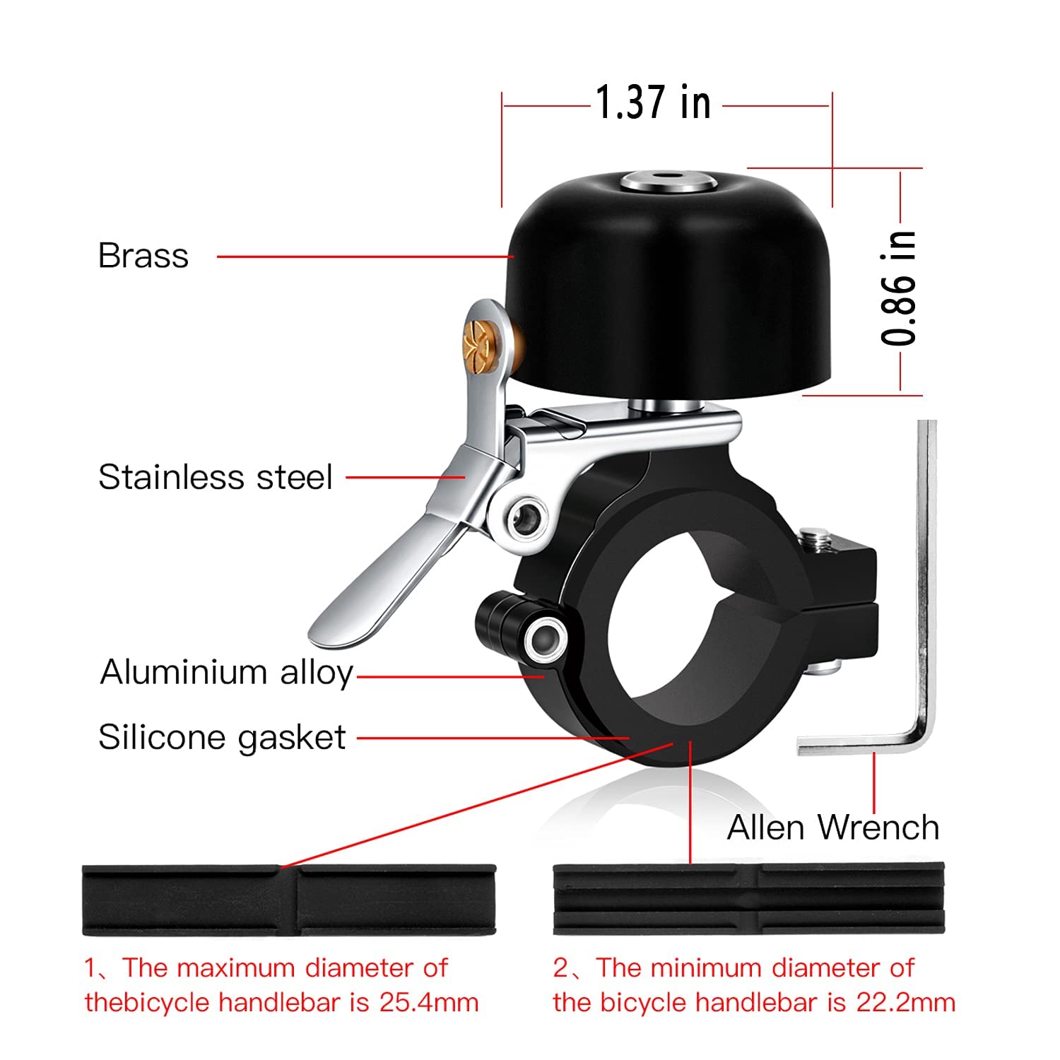 Greallthy Bike Bell Classic Brass Bicycle Bell, Bike Bells For Adults Kids, Loud Sound Bicycle Bells For Handlebars, Road Mounta