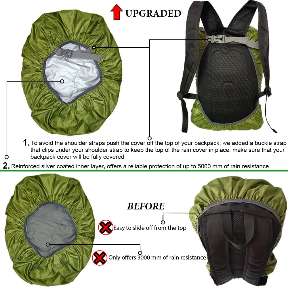 Evotopf Waterproof Backpack Cover Rain With Adjustable Anti Slip Buckle Strap & Sliver Coating Reinforced Inner Layer For Campin