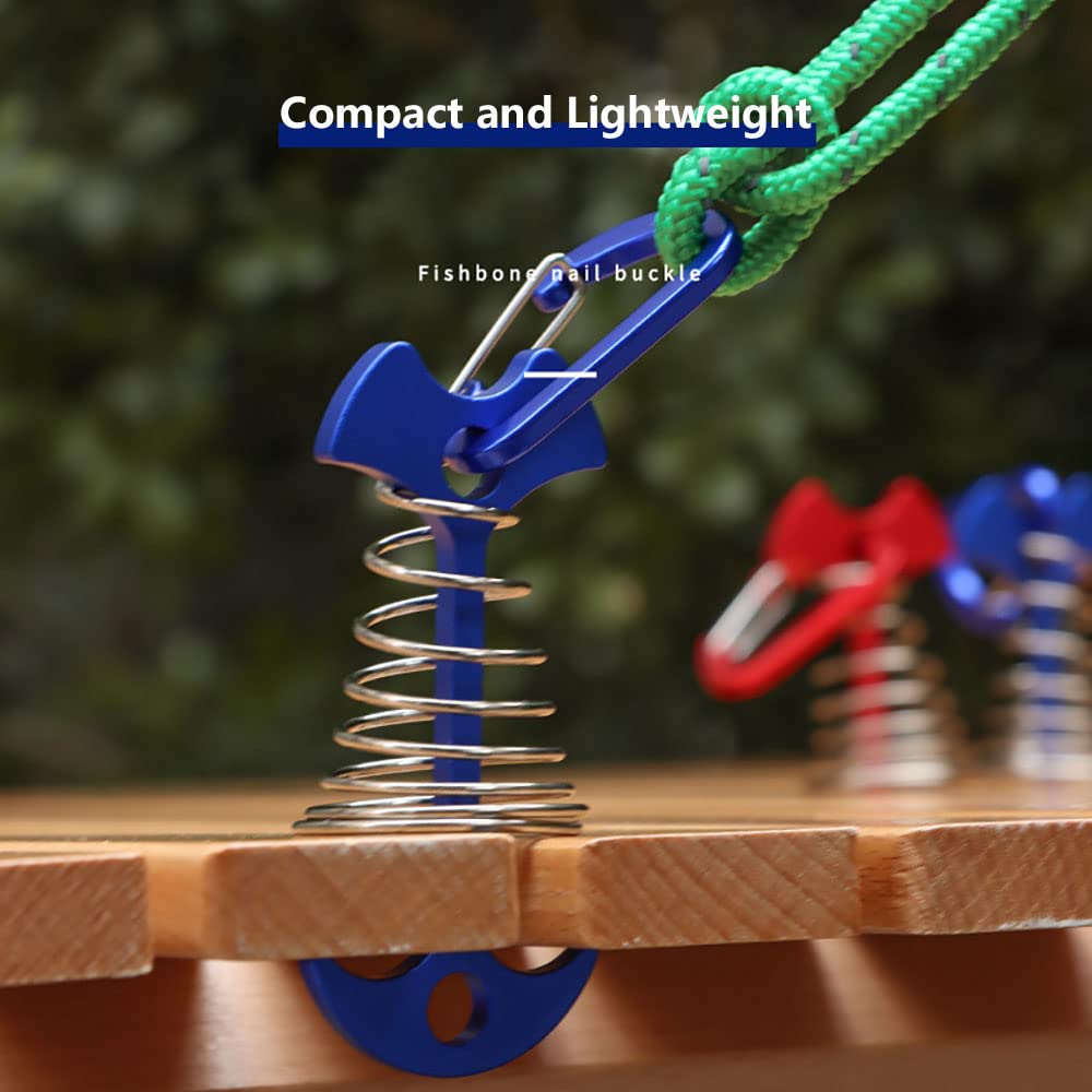 Fishbone Deck Anchor Pegs With Carabiners, Aluminium Deck Tent Stakes With Spring Buckle Aluminium Deck Windproof Tent Stakes Fo