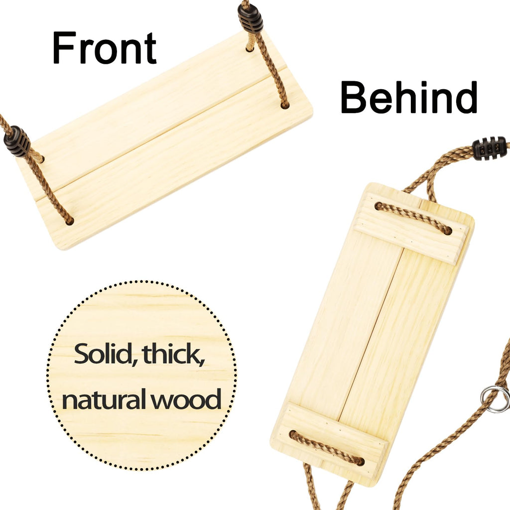 Outdoor Swing, Kinspory Swing Set For Backyard, Adjustable Nylon Rope With Hanging Tree Straps Kit, Wooden Swing Seat For Indoor