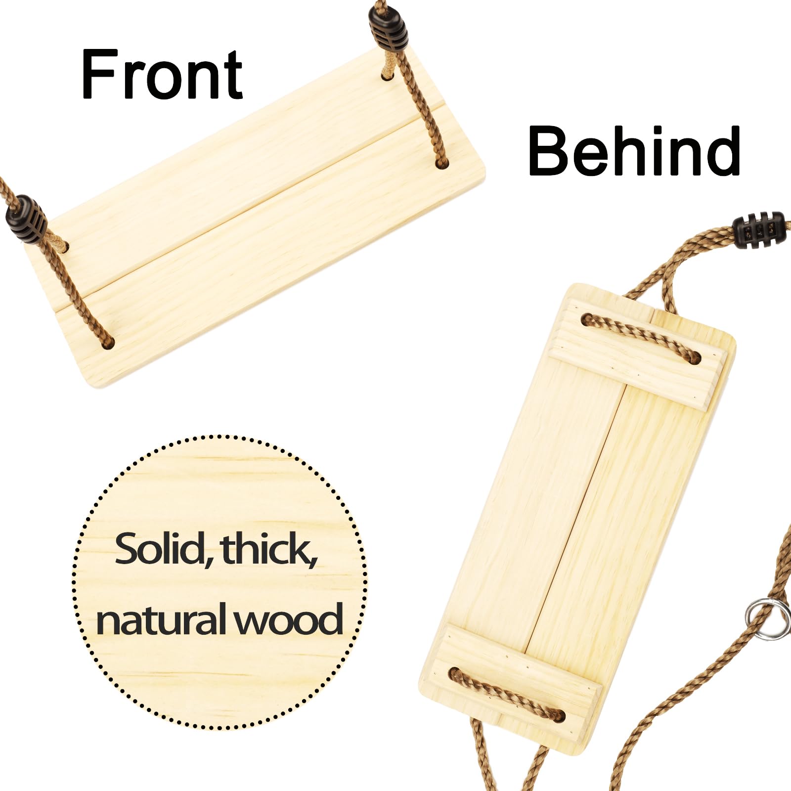 Outdoor Swing, Kinspory Swing Set For Backyard, Adjustable Nylon Rope With Hanging Tree Straps Kit, Wooden Swing Seat For Indoor
