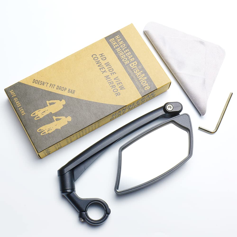 Bike Mirror For Handlebar Bikes Briskmore Bicycle Mirror For Scooter E-Bike, Scratch Resistant Glass Lens, Ajustable And Rotatab