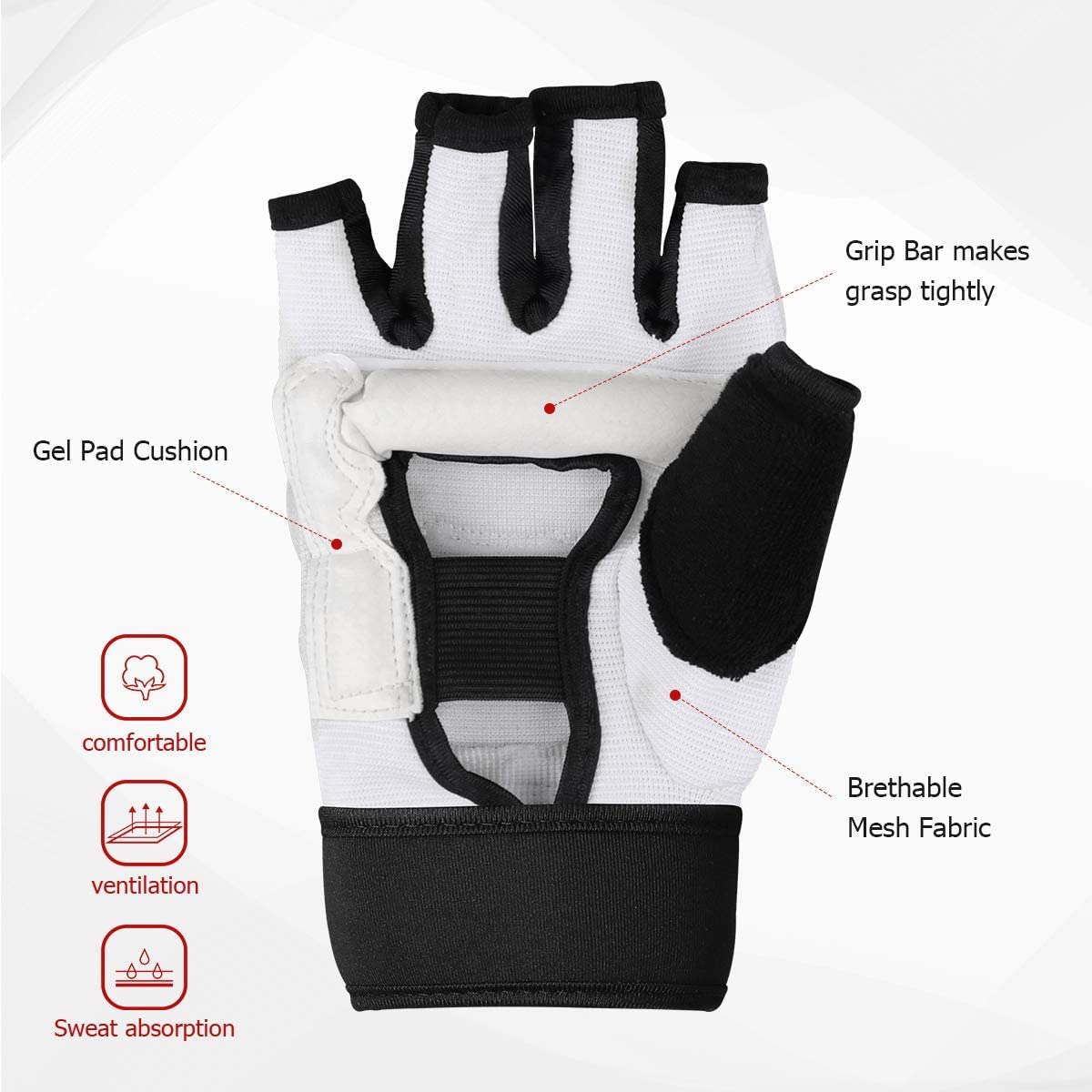Punch Bag Training Gloves, Langray Taekwondo Karate Gloves For Sparring Martial Arts Boxing Training For Adults And Kids,White S
