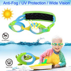Ruigao Kids Swim Goggles Age 2-6, Toddler Goggles No Hair Pull,Child Goggles Padded Headband (1Pk Kids - Yellow Croc)