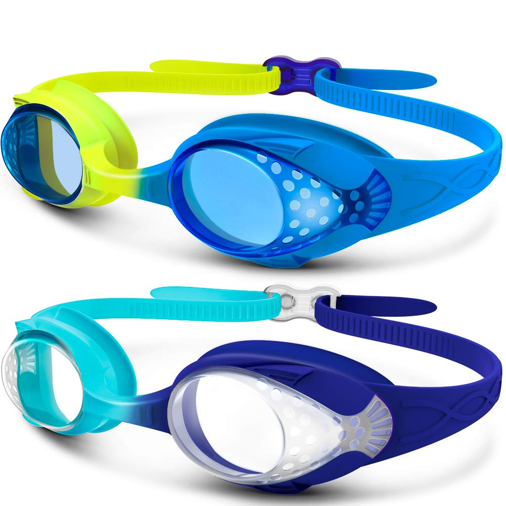 Outdoormaster Kids Swim Goggles 2 Pack - Quick Adjustable Strap Swimming Goggles For Kids - A