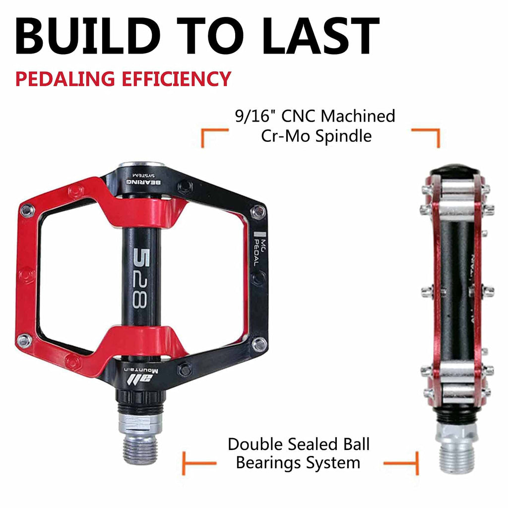 Black Red 528 Shanmashi Mountain Bike Mtb Pedals Aluminium Bicycle Bmx Flat Pedal With Removable Non-Slip Studs 9/16