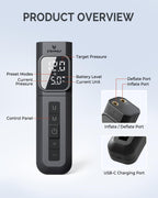 ETENWOLF P200 Electric Ball Pump 2000mAh Sports Air Pump with Digital Pressure Gauge for Basketball Soccer Volleyball (Black)