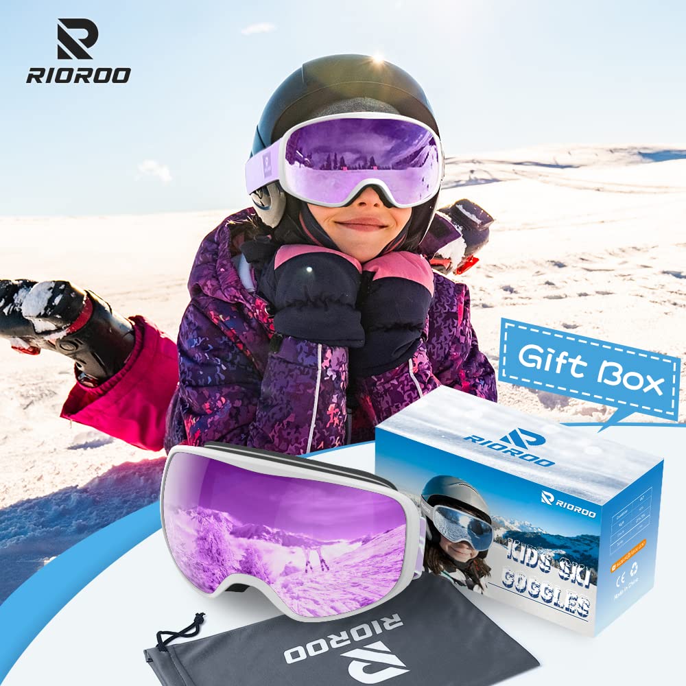 RIOROO Kids Ski Goggles, Toddler Snowboard Goggles For Boys Girls Aged 3-14, 100% UV Protection OTG Ski Goggles