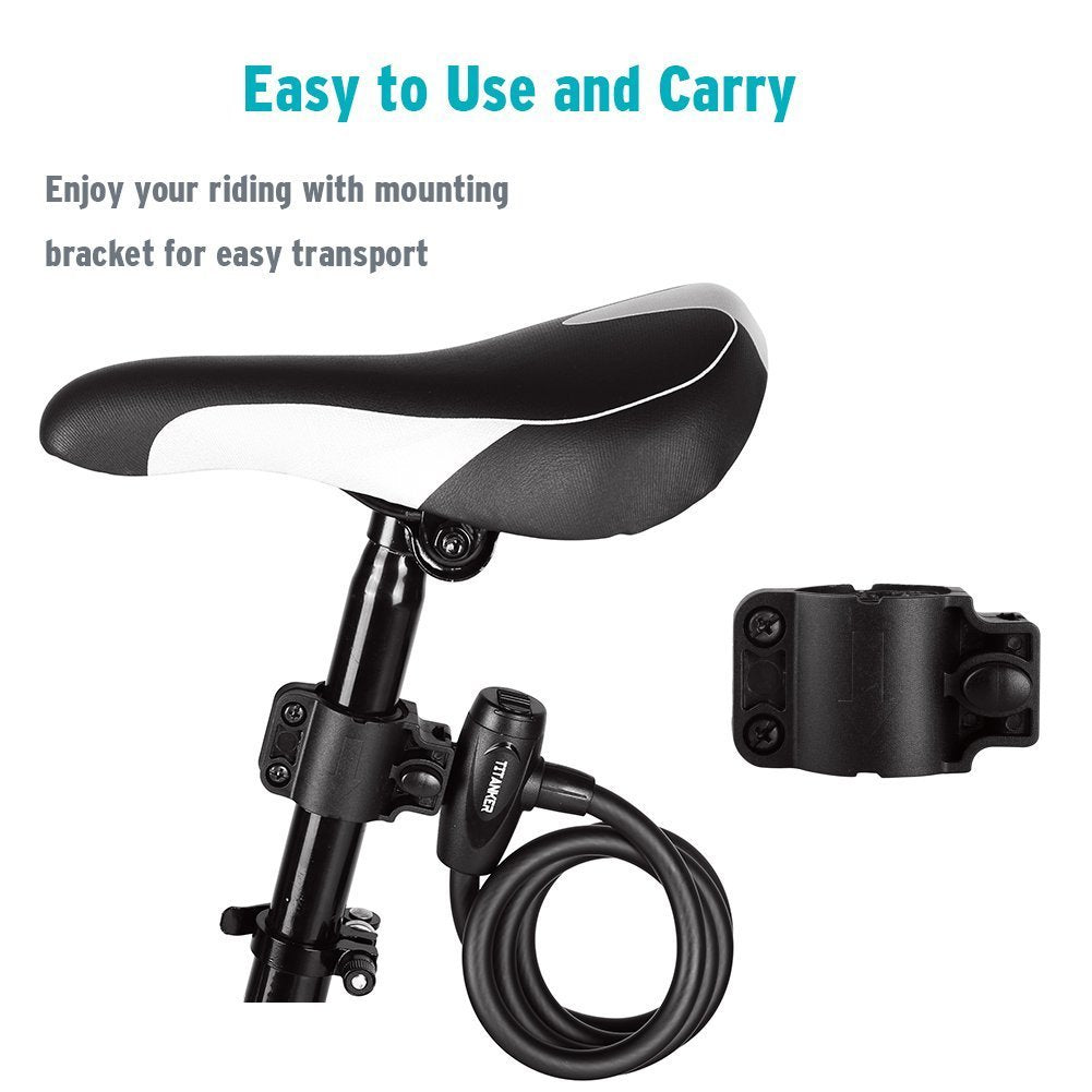 Titanker Bike Locks With Keys, Bike Lock Cable 4 Feet Coiled Secure Bike Cable Lock With Mounting Bracket, 12 Inch Diameter