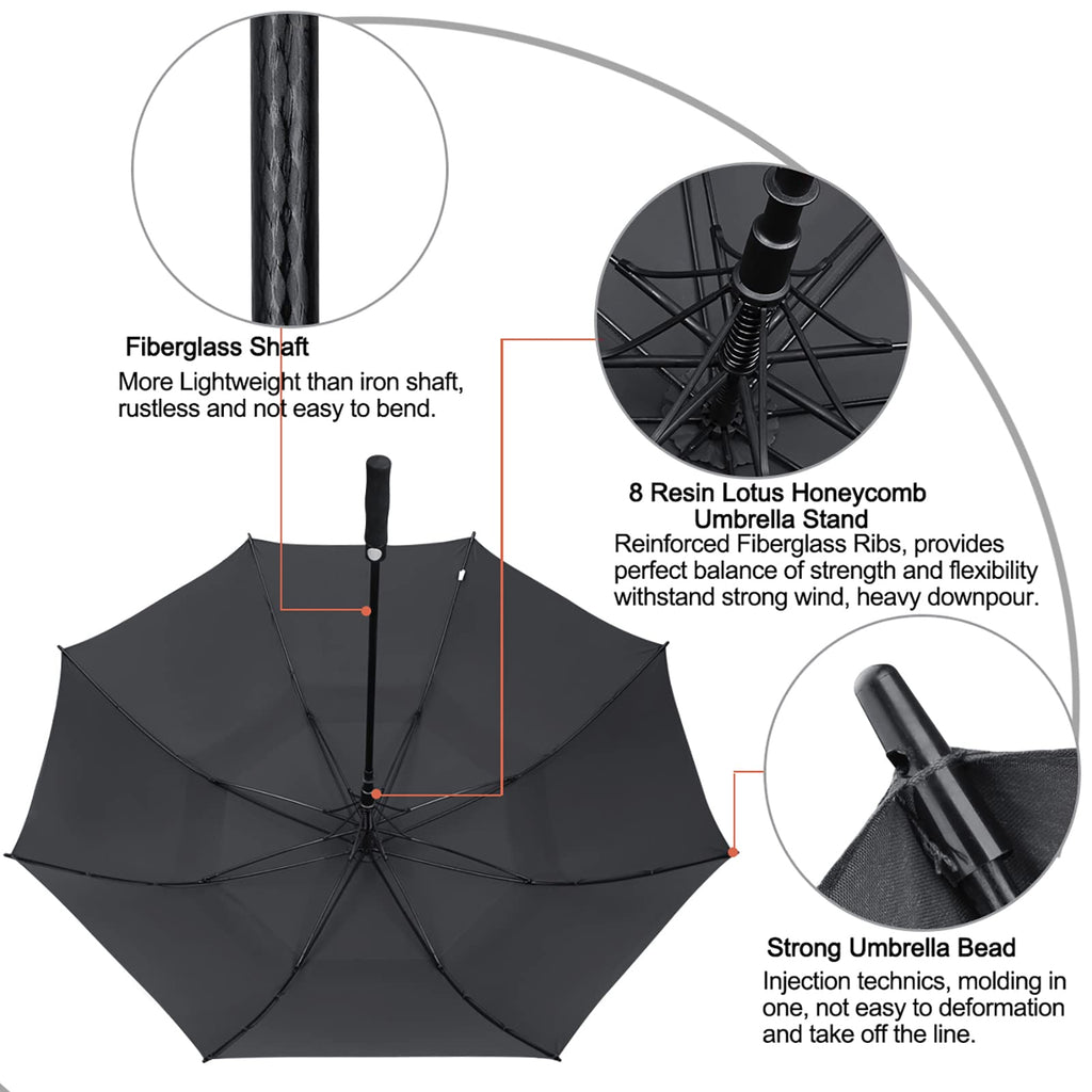 G4Free 68 Inch Automatic Open Golf Umbrella Extra Large Oversize Double Canopy Vented Windproof Waterproof Stick Umbrellas(Black