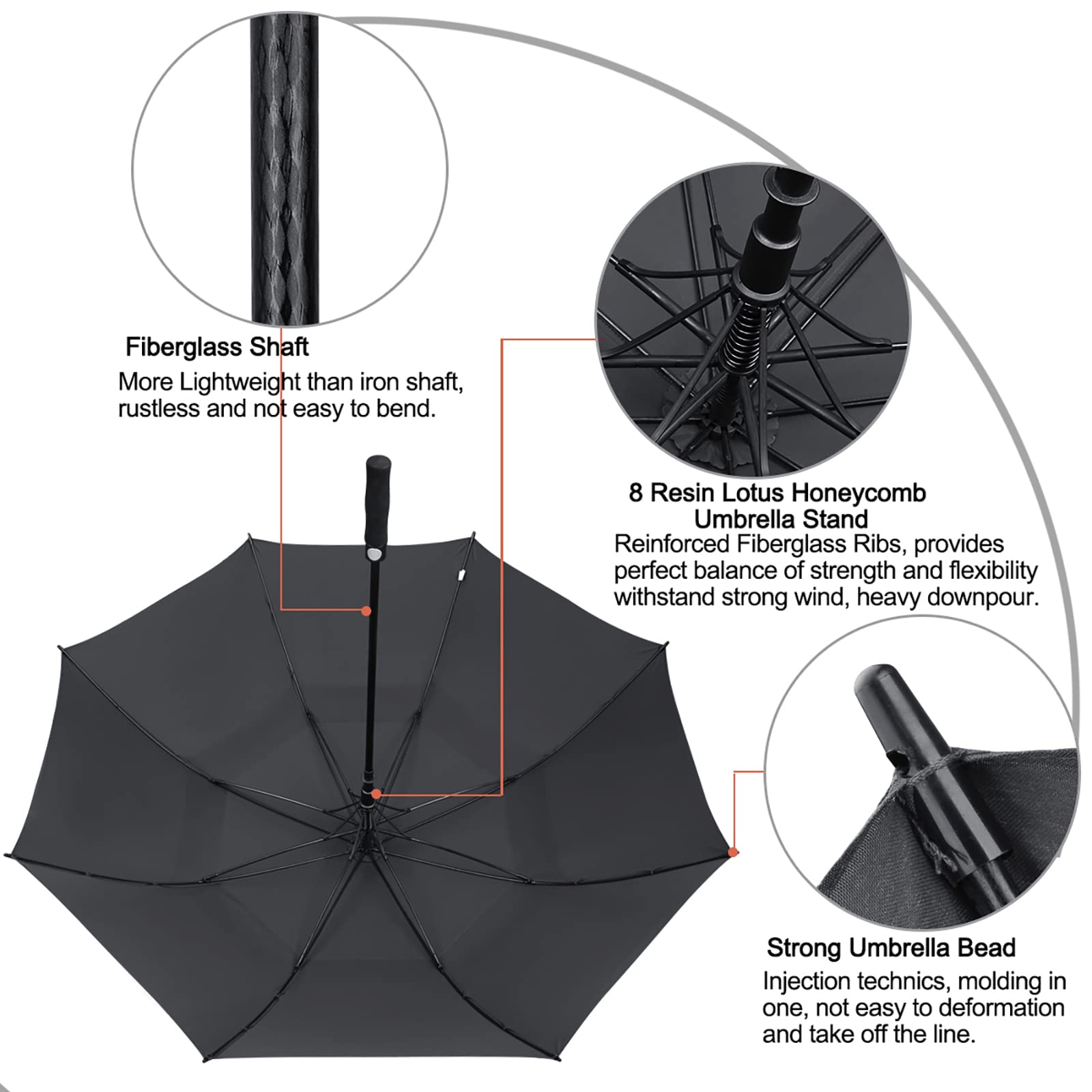 G4Free 68 Inch Automatic Open Golf Umbrella Extra Large Oversize Double Canopy Vented Windproof Waterproof Stick Umbrellas(Black