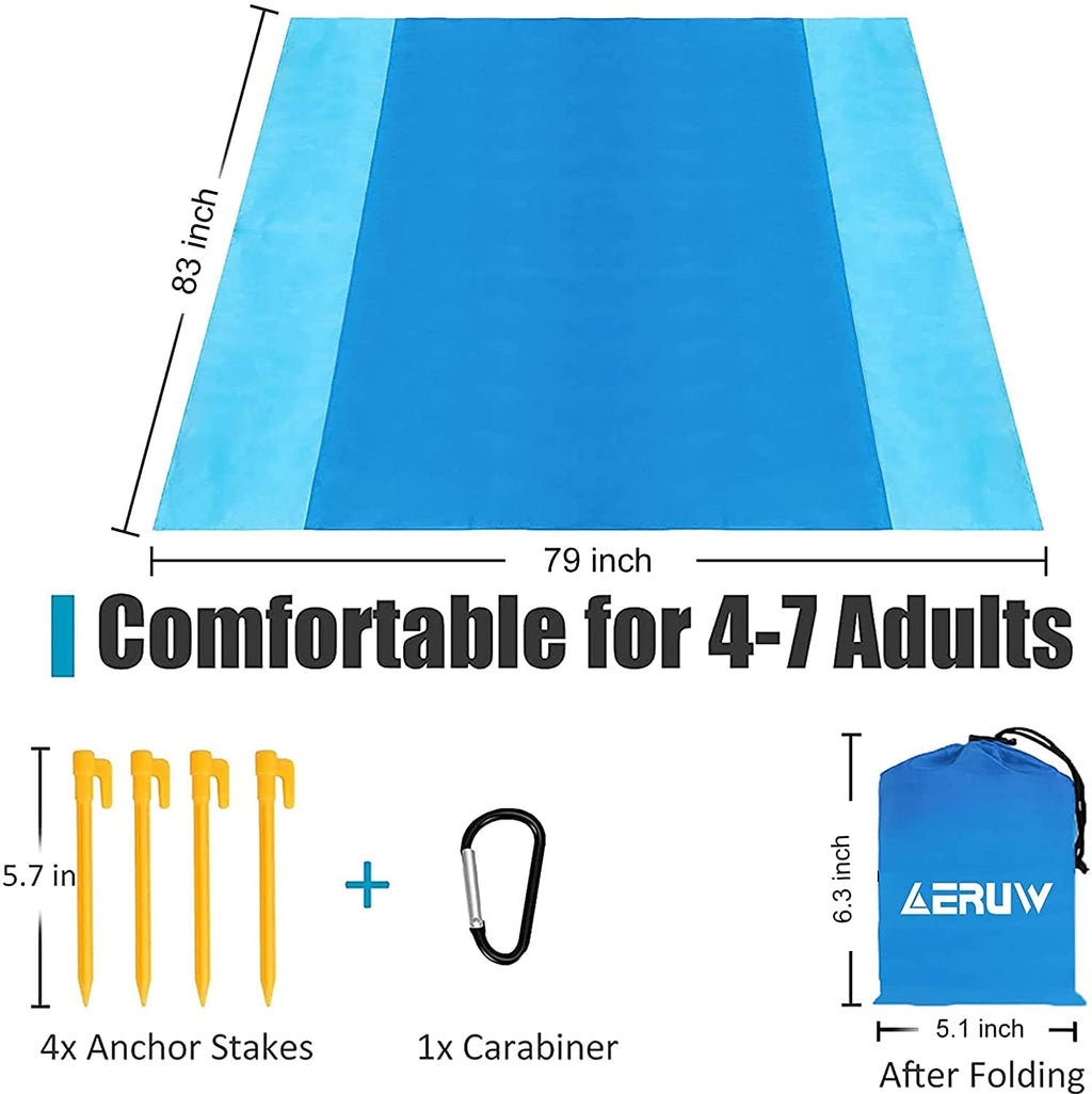 Beach Blanket, Beach Mat Sand Free Waterproof 79'' X 83'' Suitable For 4-7 Adults, Waterproof Lightweight Picnic Blankets For Tr