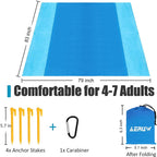 Beach Blanket, Beach Mat Sand Free Waterproof 79'' X 83'' Suitable For 4-7 Adults, Waterproof Lightweight Picnic Blankets For Tr