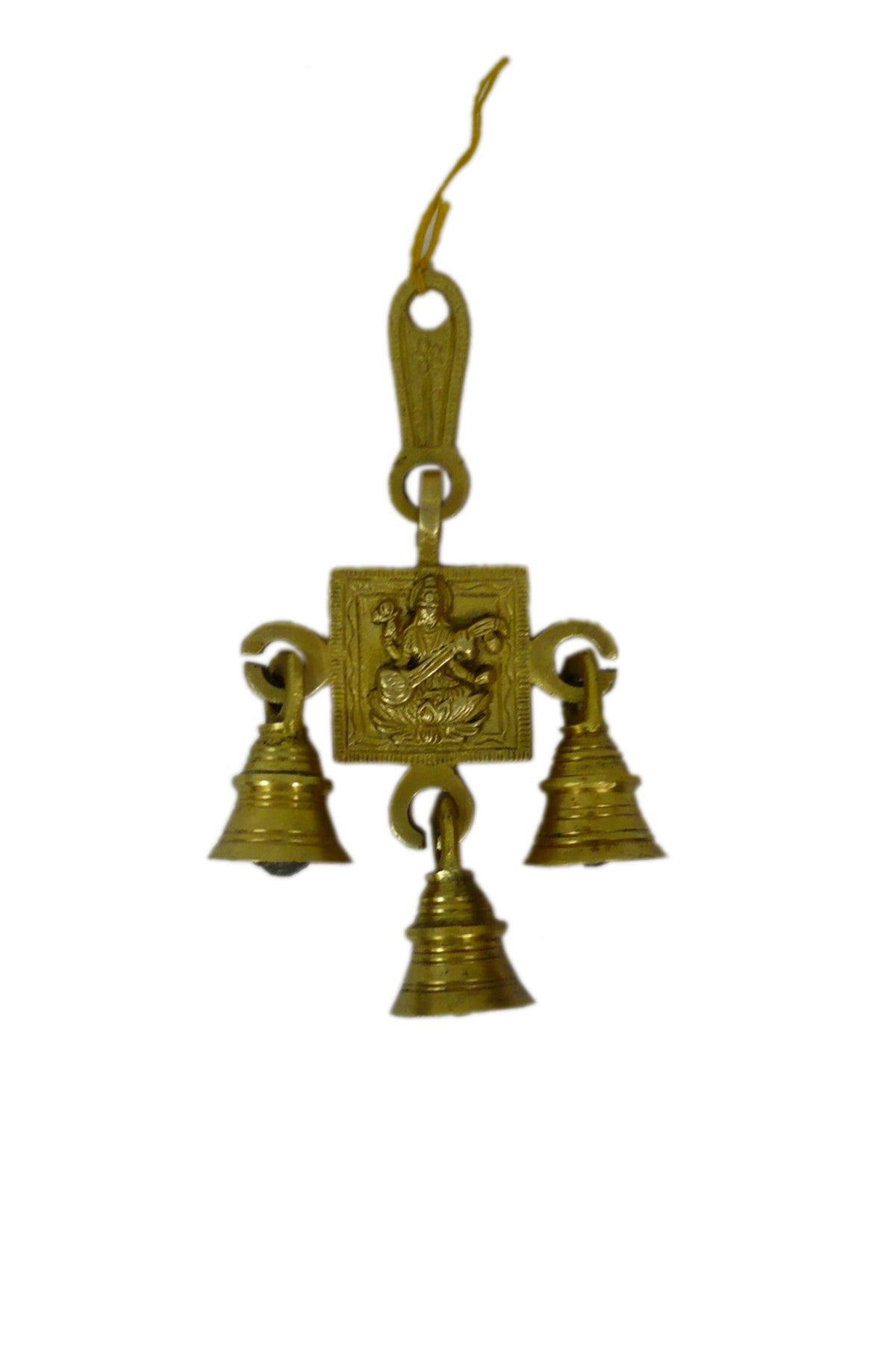 KALARAMBH Brass Saraswati Wall Hanging Bell for Home Office Decor Gift Items Collectible Handicraft Art, Yellow, 3.6 x 0.8 x 6.5