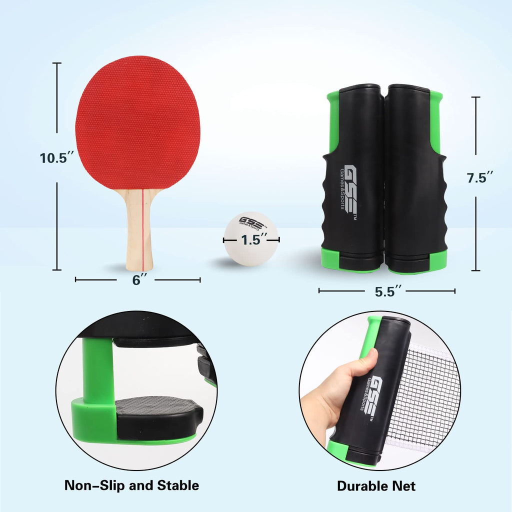 Gse Ping Pong Paddle Set, Portable Table Tennis Set With Retractable Ping Pong Net & Post, 2 Paddles & 3 Ping Pong Balls, Anywhe