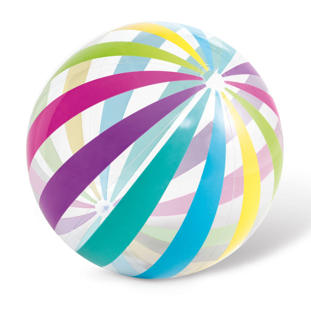 Intex Jumbo Inflatable Glossy Colorful Transparent Pvc Giant Beach Ball W/Repair Patch In Polka-Dot Or Rainbow Stripes For Ages