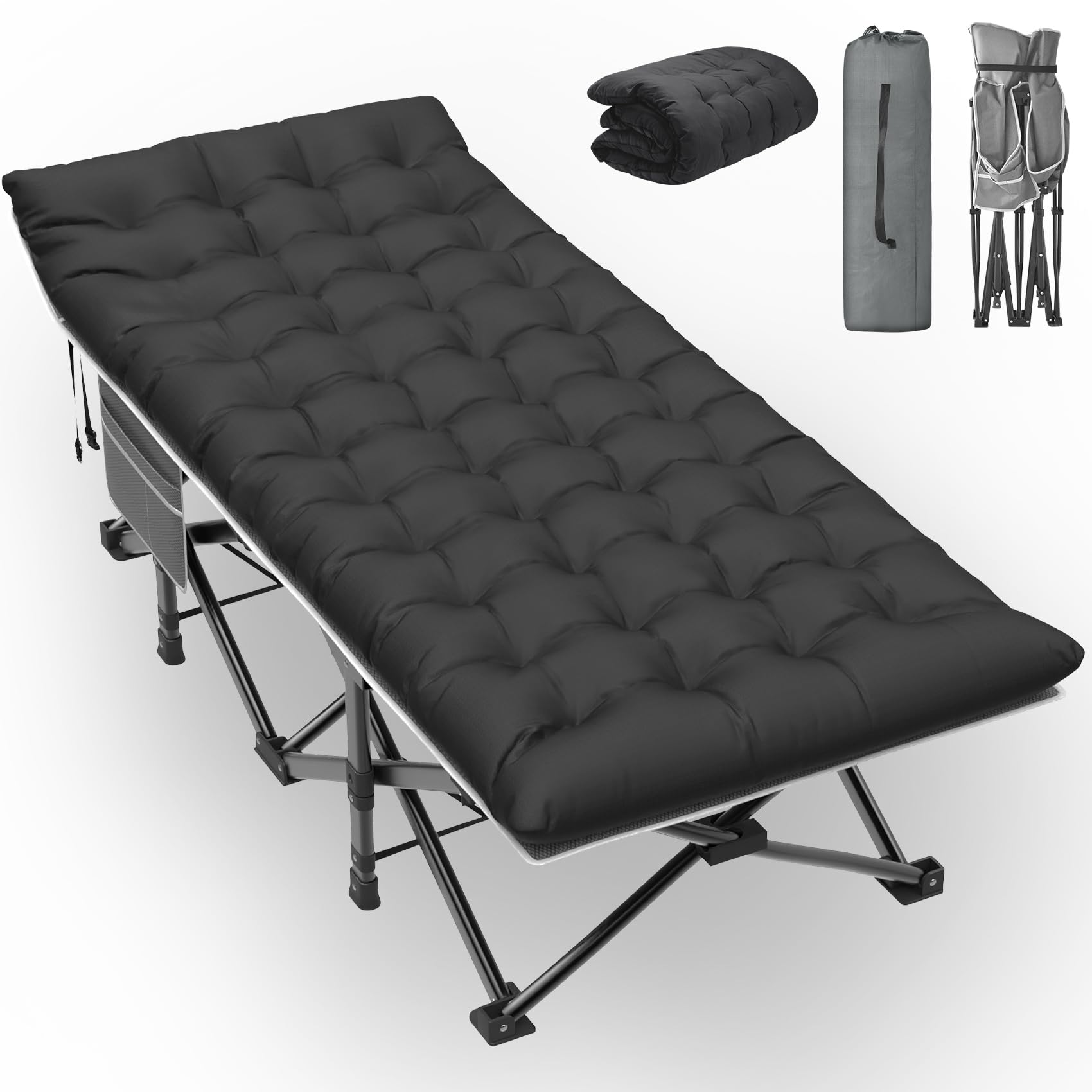 Slendor Xxl Camping Cot, Extra Wide Sleeping Cot For Adults, 79 L X 32 W X 19 H Camping Bed With Mattress, Pillow, Carry Bag, Ou