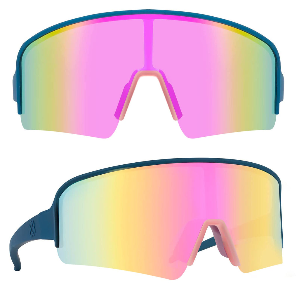 Maxjuli Polarized Sunglasses For Men Women,Windproof Outdoor Sports Cycling Uv400 Protection Semi-Rimless Sun Glasses (Solid Blu