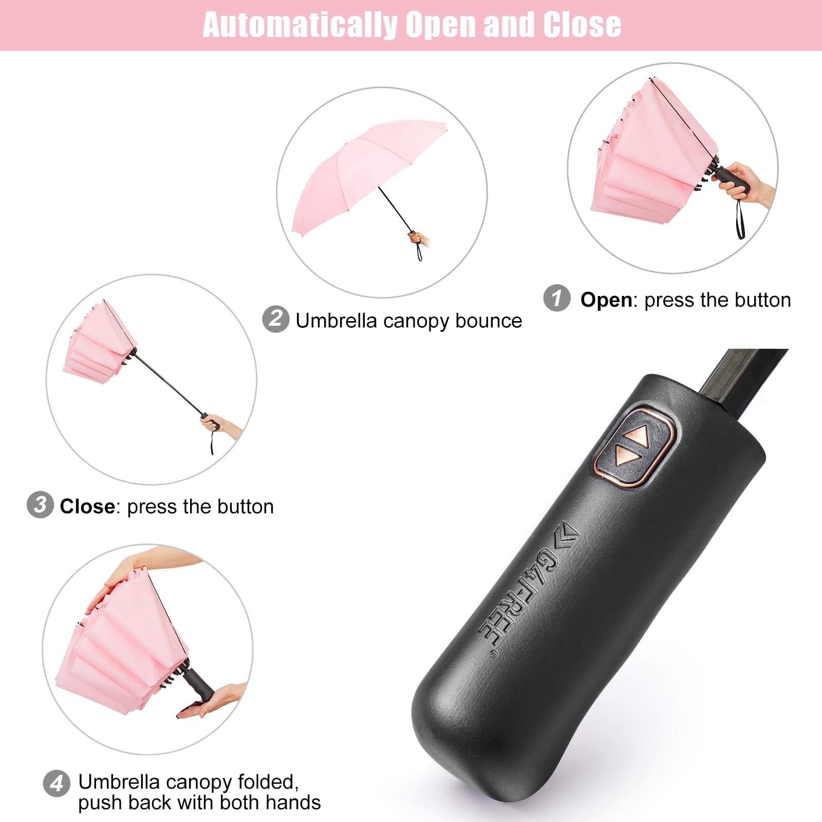 G4Free 54 Inch Large Golf Umbrella Compact Automatic Open Close (Pink)