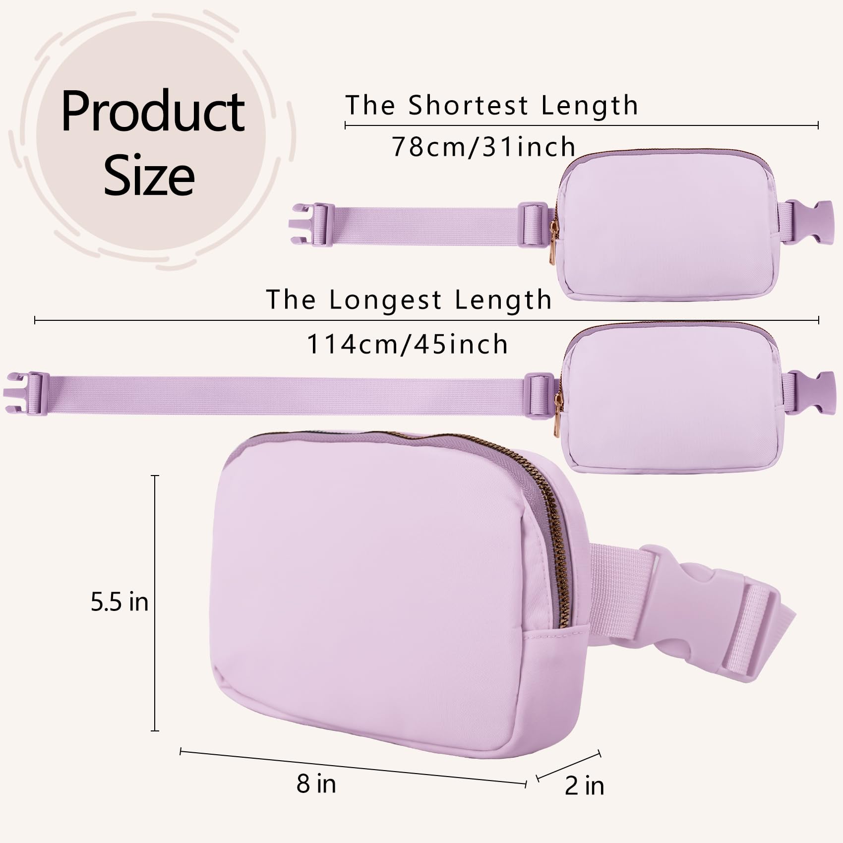 Vorolo Waist Pack For Running Fanny Pack For Women And Men Crossbody Belt Bag Bum Bag With Adjustable Strap For Sports Light Pur
