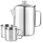 Apoxcon Coffee Percolator Bundle With 2 Mugs Stainless Steel Coffee Maker With Heat Resistant Tough Glass Knob & Foldable Handle
