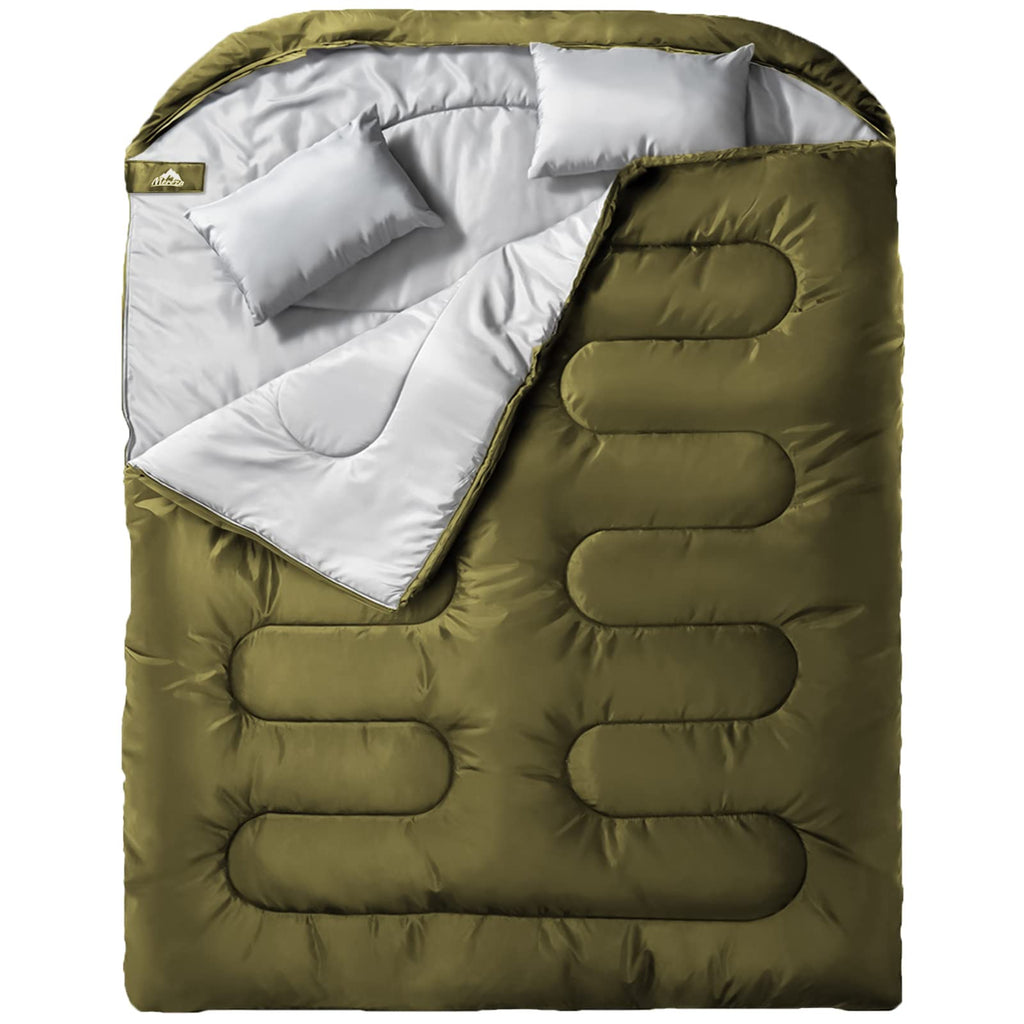 Mereza Double Sleeping Bag For Adults Mens With Pillow, Xl Queen Size For All Season Camping Hiking Backpacking 2/Two Person Sle