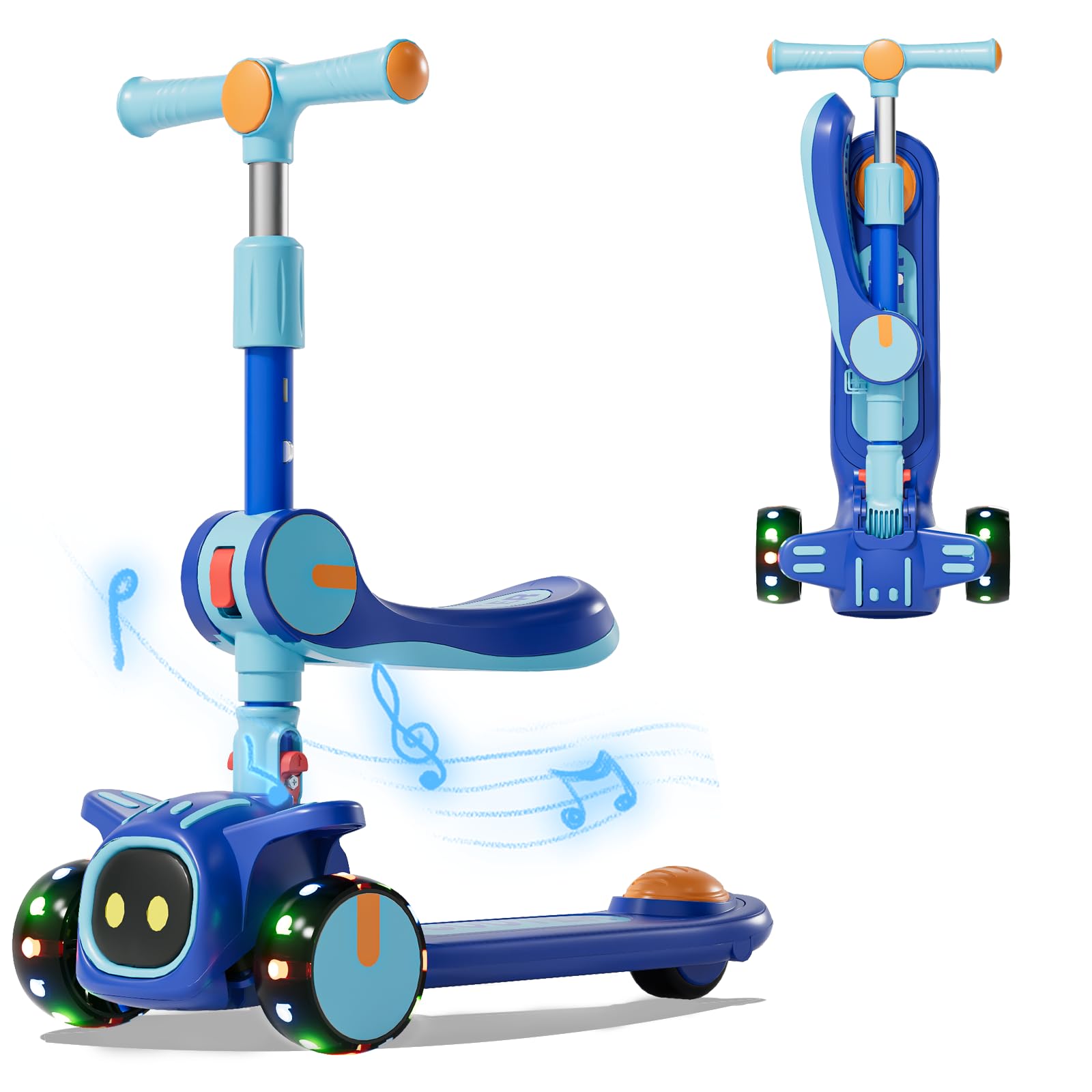 Unbreakable & Never Fall Down 2-in-1 Scooters Kids 3 Wheel Kick Scooter for Boys Girls Ages 3-14, Adjustable Height & Removable 