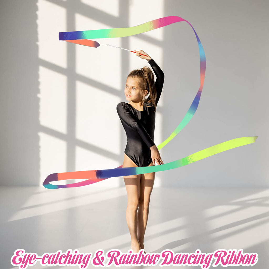 2Pcs Ribbon Wands Rainbow Dance For Kids, 78.74 Inch Rhythmic Gymnastics Ribbon Dancer Wand With Rod, Soft Rainbow Ribbon Twirli