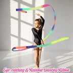 2Pcs Ribbon Wands Rainbow Dance For Kids, 78.74 Inch Rhythmic Gymnastics Ribbon Dancer Wand With Rod, Soft Rainbow Ribbon Twirli