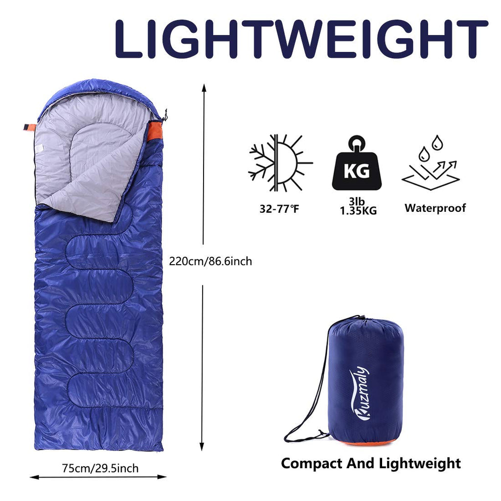 Kuzmaly Camping Sleeping Bag 3 Seasons Lightweight &Waterproof With Compression Sack Camping Sleeping Bag Indoor & Outdoor For A