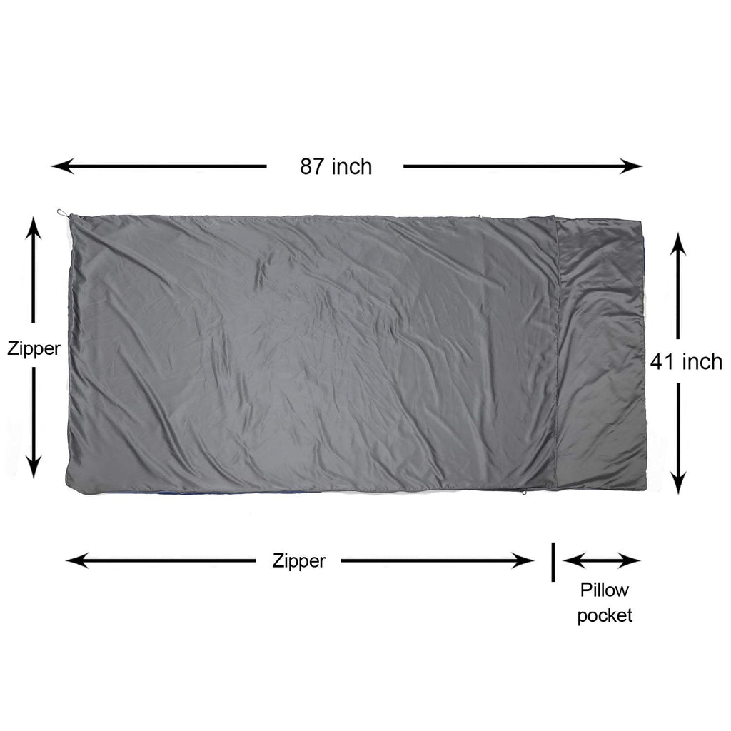 Browint Sleeping Bag Liner With All Around Two-Way Zipper, Travel Sheet With Pillow Pocket, 87''X41'' Extra Wide Travel Sleep Sh