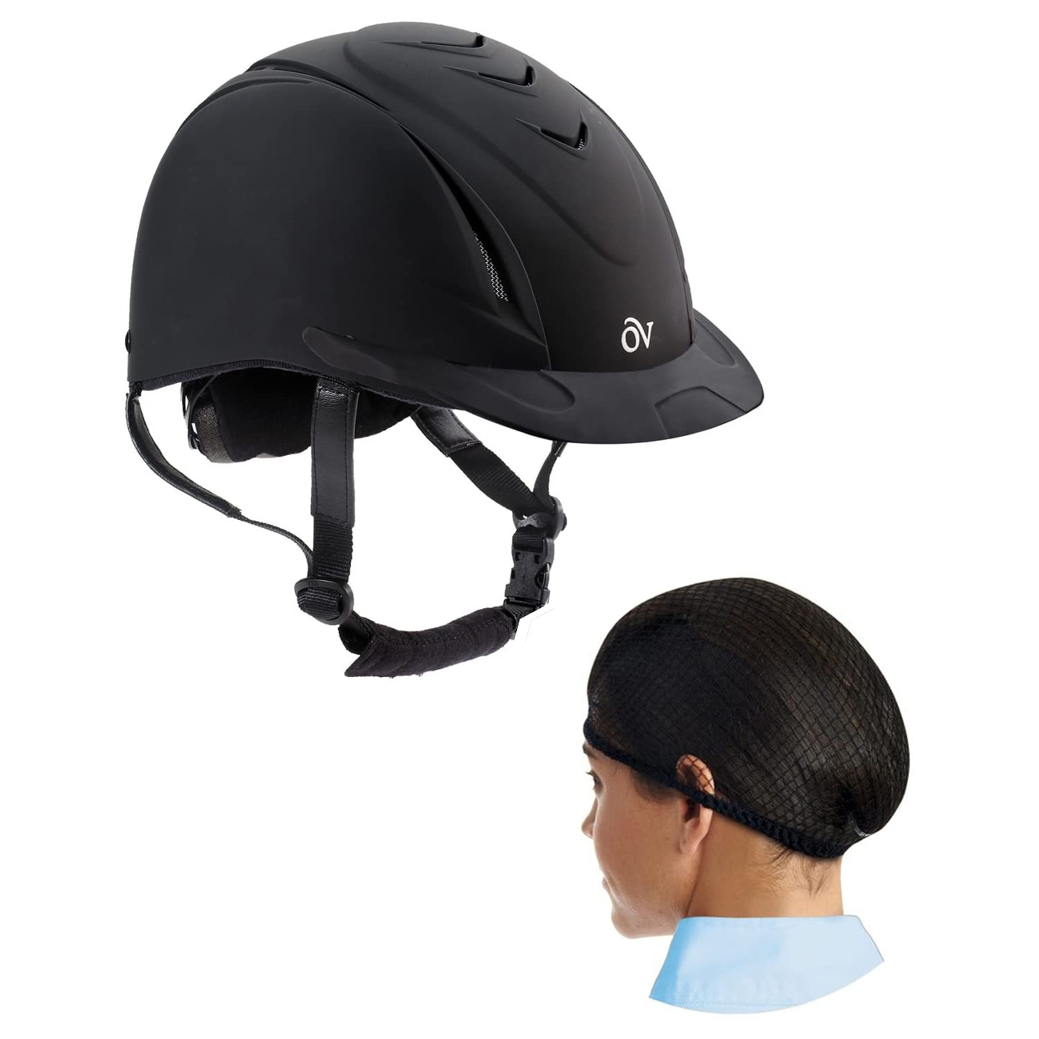 Ovation Deluxe Schooler Low Profile Horse Riding Helmet L/Xl And Deluxe Hair Net (Pack Of 2)