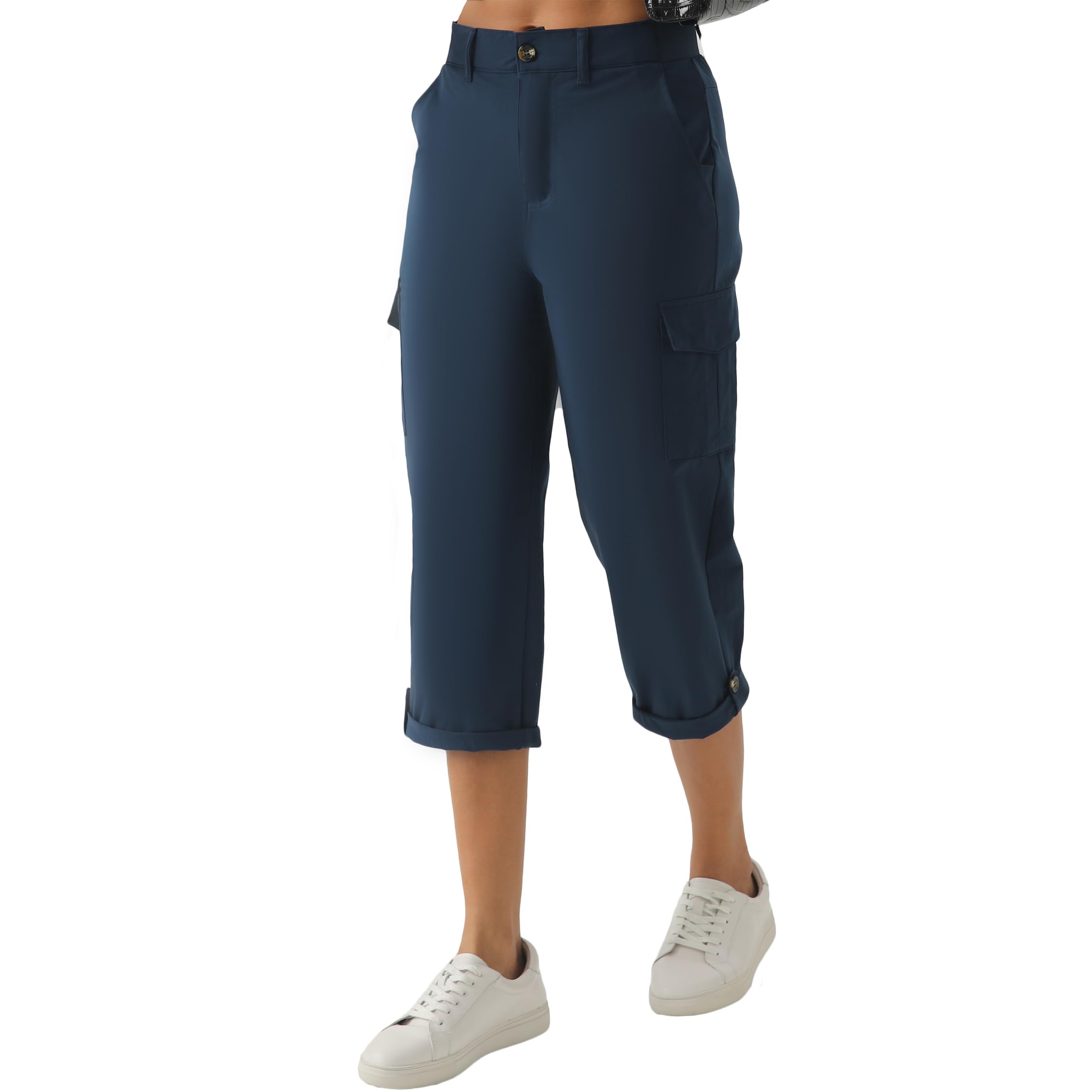 zsenoxaxi Womens Hiking Capri Pants Lightweight Stretchy Cropped Cargo Pants with Pockets for Outdoor Casual Travel(Navy Blue,X