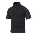 MAGCOMSEN Mens Tactical Camo T-Shirt - Military, Hiking, Fishing - Short Sleeve, Zipper, Black