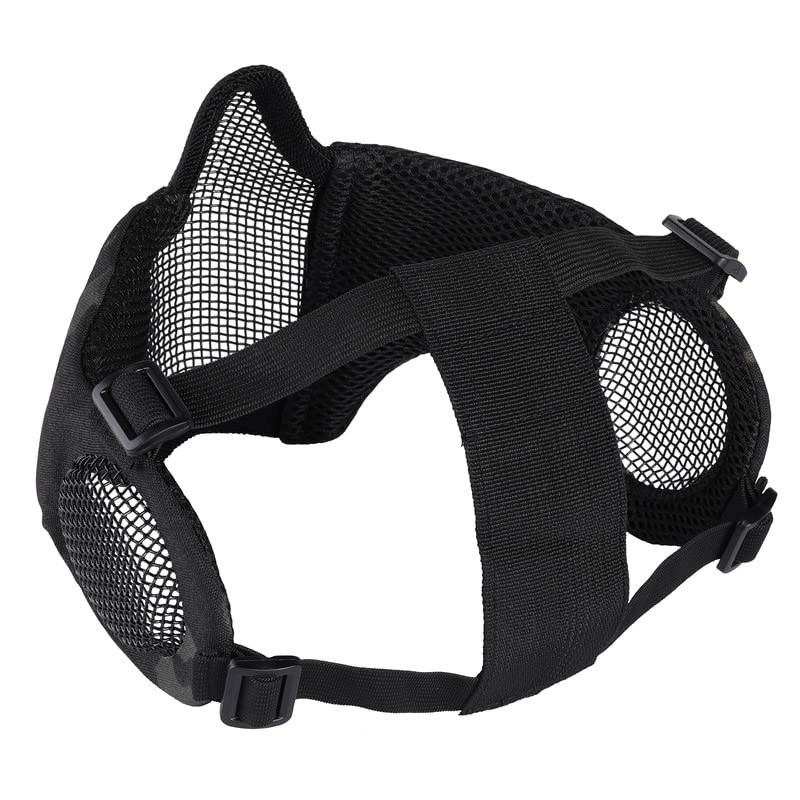 Onetigris 6'' Foldable Half Face Mesh Mask With Ear Protection, Tactical Lower Face Protective Mask (Camo Black)