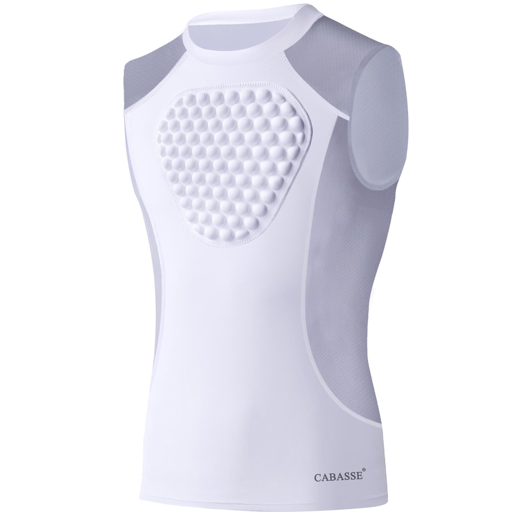 Cabasse Youth Chest Protector, Heart-Guard/Sternum Protection Shirt for Baseball, Football, T Ball (Small, White/Grey (Crewneck)