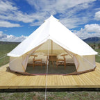 Outdoor Family Camping Safari Glamping Tent Waterproof Luxury 3/4/5/6M Yurt Bell Tent With Mesh Screen (Off White Oxford Tent, 6