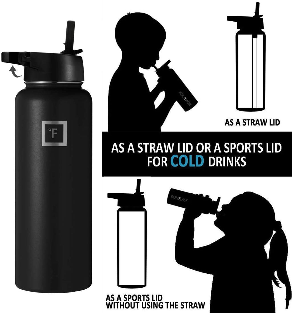 Iron Aflask Carabiner Straw Lid For Wide Mouth Insulated Sports Water Bottles, Simple Bpa Free, 2 Lids, 4 Straws, 2 Cleaning Bru